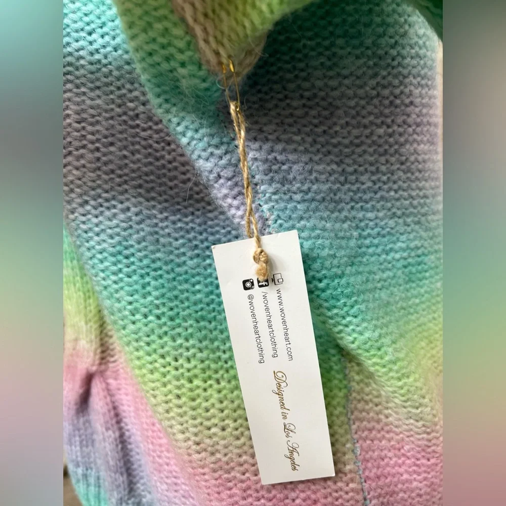 Woven Heart Pastel Rainbow Women's Sweater
